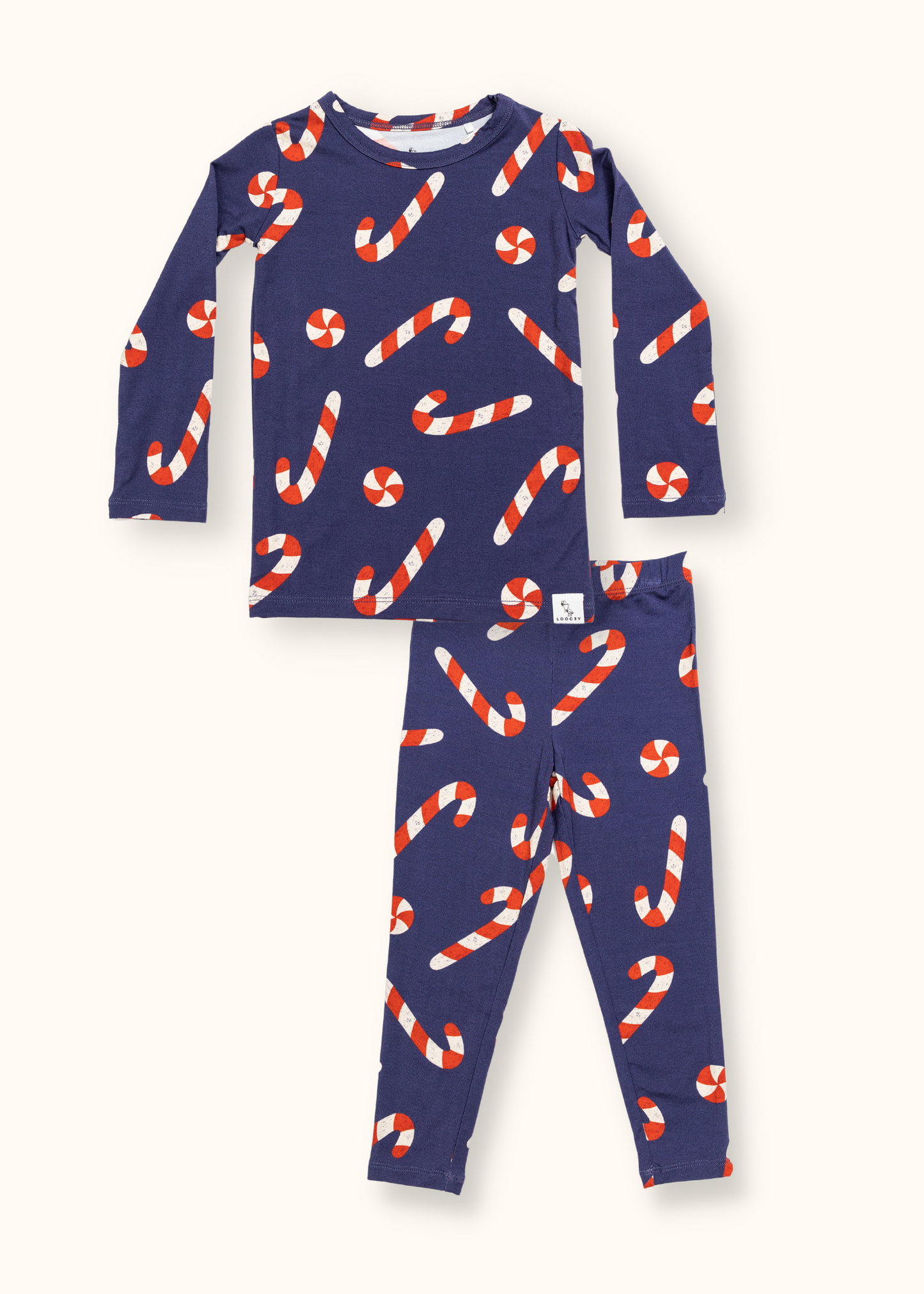 Navy Candy Cane Pajama Set by Loocsy