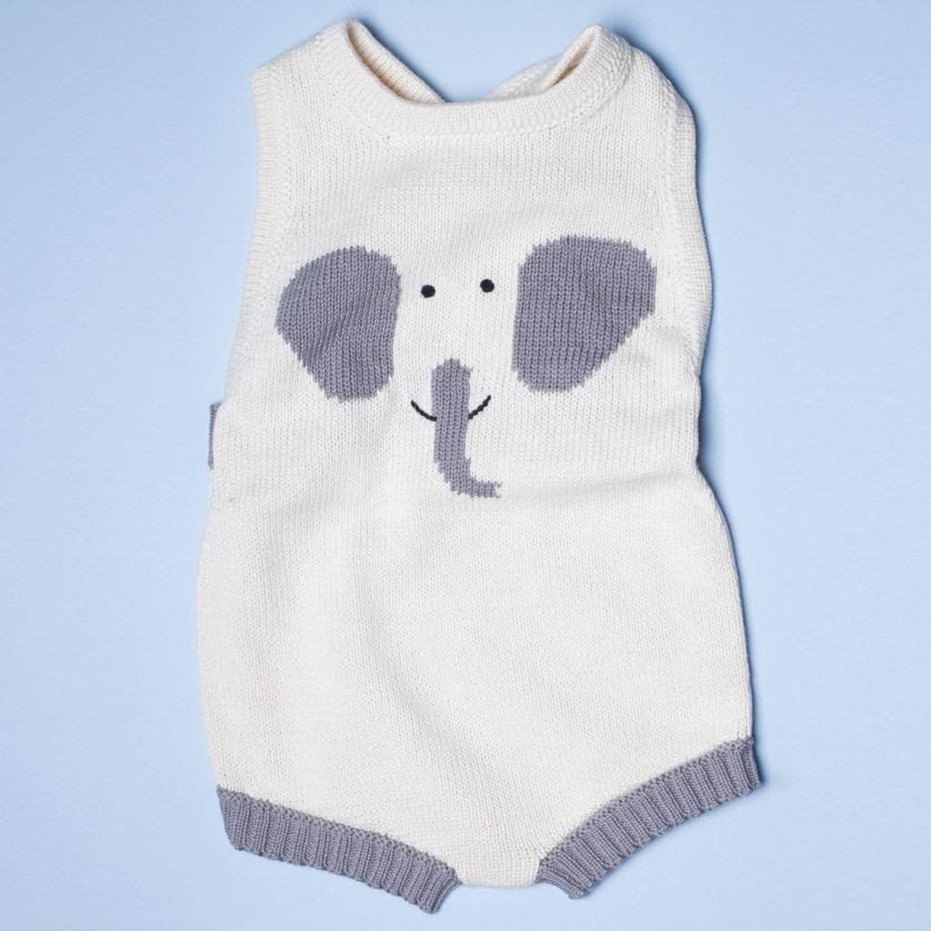 Organic Baby Romper, Sleeveless Knit - Elephant by Estella