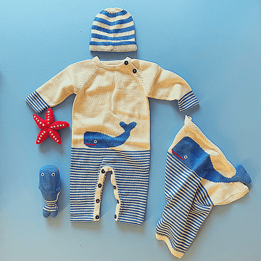 Luxury Baby Gift Set - Whale Organic Romper, Lovey, Hat & Toys by Estella