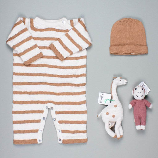 Organic Baby Gift Set | Knit Romper, Hat, Giraffe & Monkey Toys by Estella