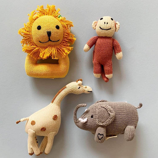 Organic Baby Gift Set | Lion, Elephant, Giraffe & Monkey Rattles by Estella