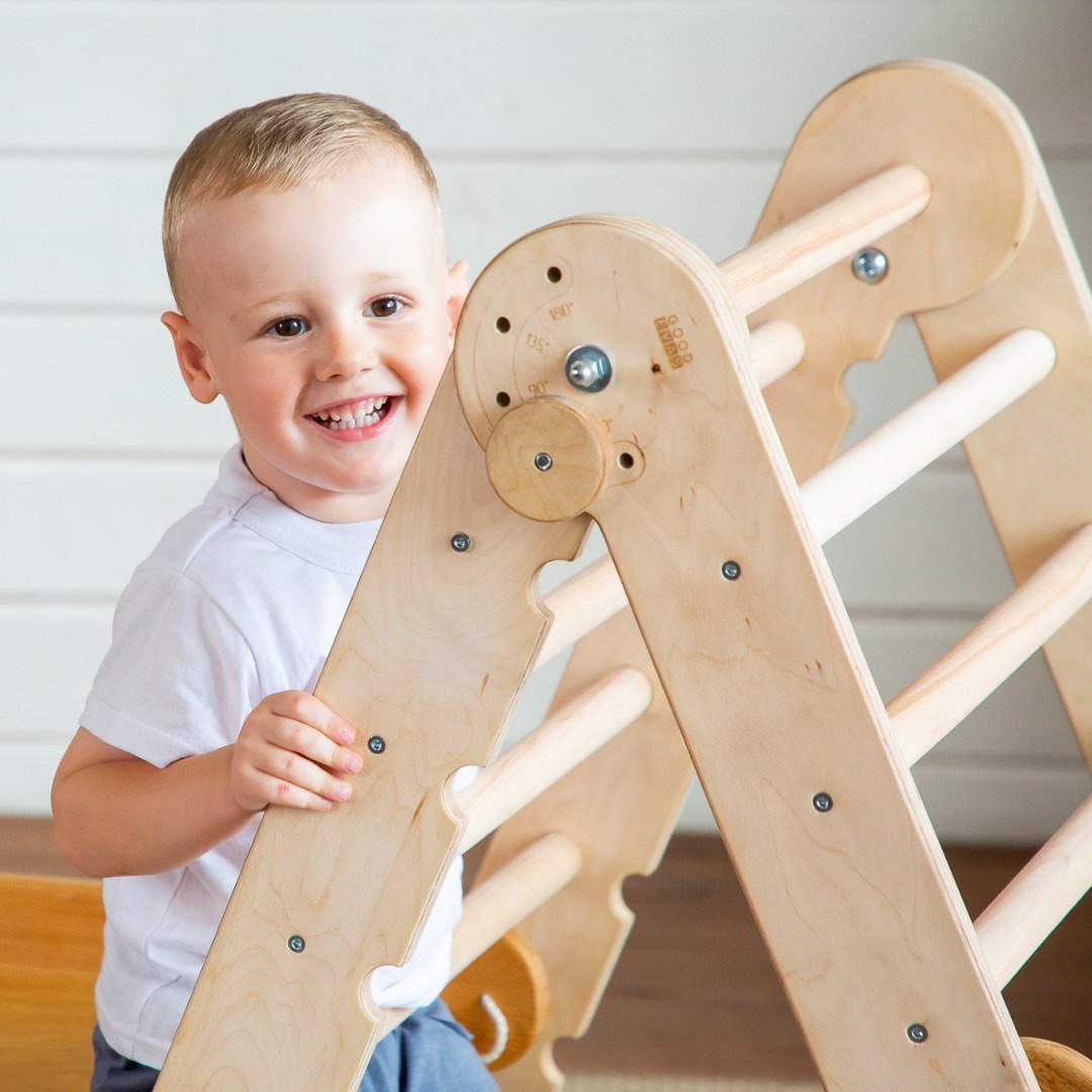 2in1 Montessori Climbing Set: Triangle Ladder + Slide Board/Ramp – Beige by Goodevas - Mothership Milk